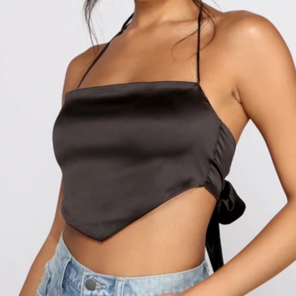 Black satin scarf tie top - Picture 1 of 2